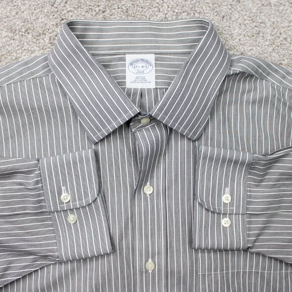 Brooks Brothers 346 Shirt Mens 17 1/2, 4/5 Gray Slim Fit Non-Iron Cotton L/S - Picture 1 of 13